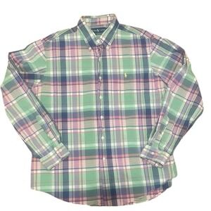 Ralph Lauren Custom Fit Plaid Button Down Shirt Mens XL Green Pink Blue Casual